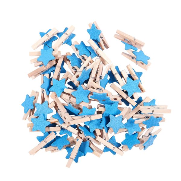 Card Photo Clothespin Pegs Star Crafts Mini Wooden Clip 50 Pcs Blue