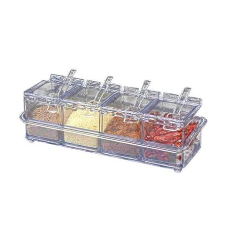 1 Set Clear Seasoning Box Set 4pcs Clear Seasoning Storage Container With  Spoon Clear Seasoning Rack Spice Pots For Pepper Spice Salt Sugar Storage