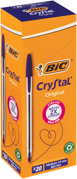 BIC Crystal Medium Xtra Life Ballpoint Pens - Blue (Box of 20)