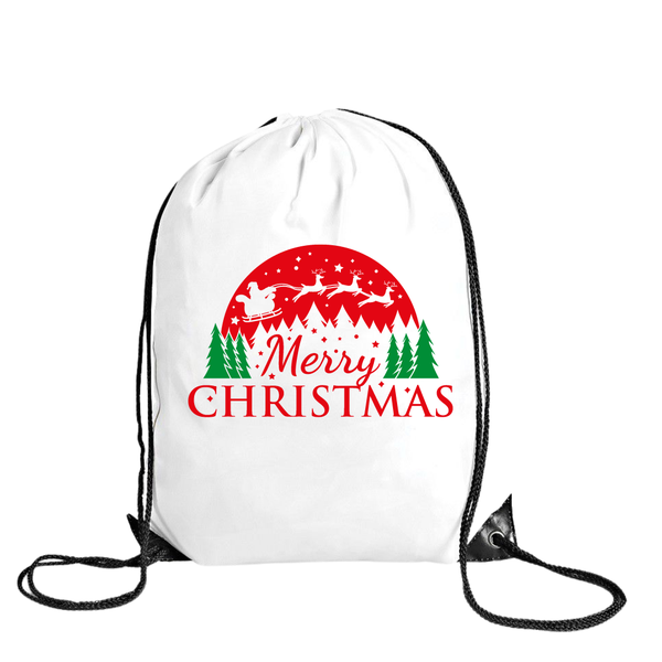 Katz Designs - Drawstring Bag -Polyester - Merry Christmas Santa Reindeer