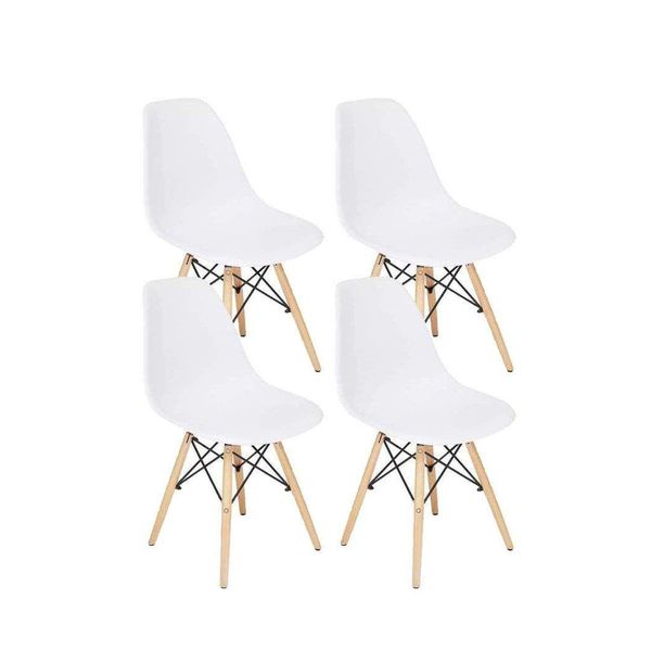 Linx - Wooden Legs Home Dining Chair - Pack of 4 - White Colour