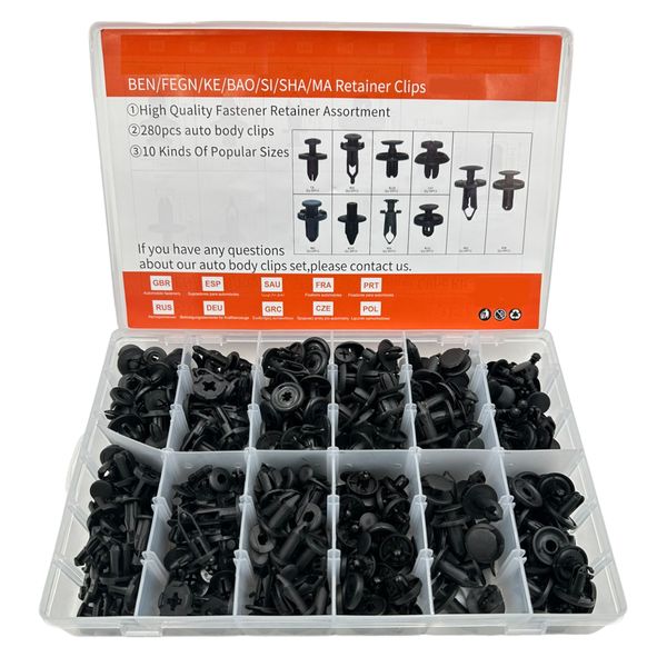 280 Pieces Car Auto Body Retainer Clip Kit With Carry Case