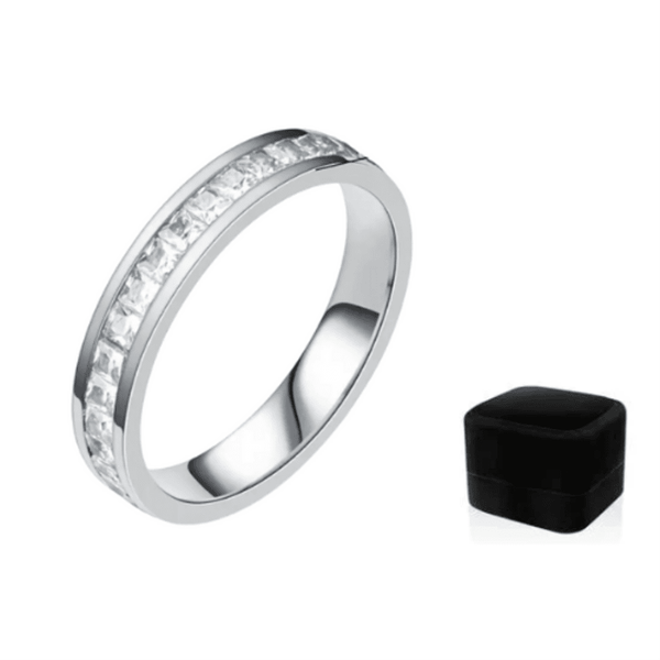 925 Sterling Silver Inlaid Cz Engagement Ring /Band with Gift Box
