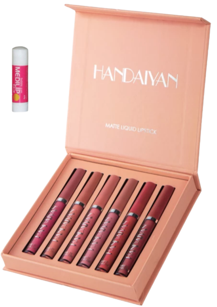 6 Piece Matte Liquid Lipstick Set With Added Lip Balm