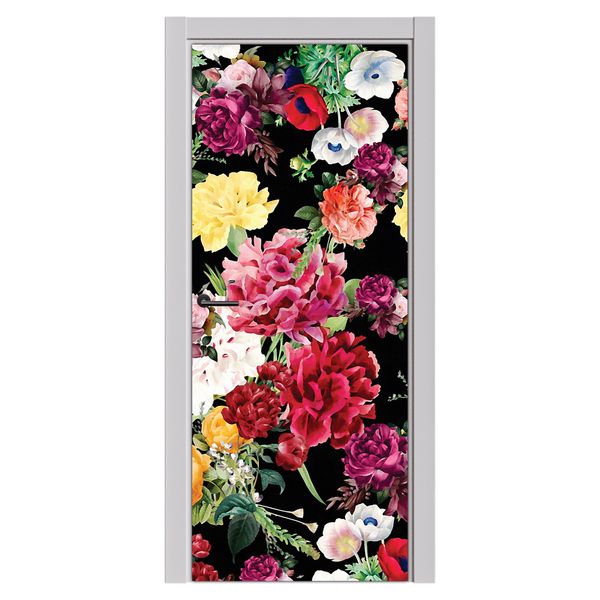 Decoupage Tear Resistant Transfers - Mixed Flowers on Black Door