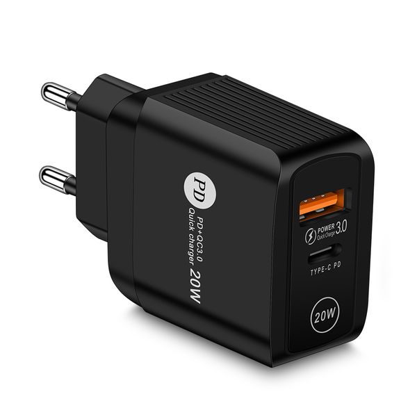 DigiTech USB Wall Charger/ Adapter - USB C + USB A - 2 Ports - 20W - Black