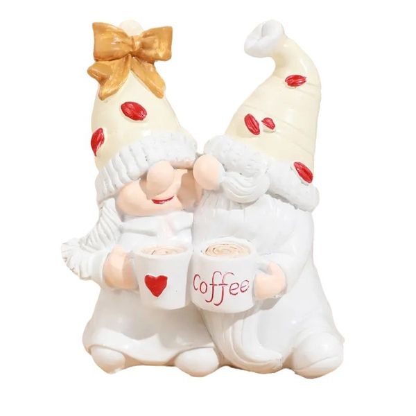 White Coffee Gnome Couple Figurine: Valentine's Day Home Decor &amp; Gift