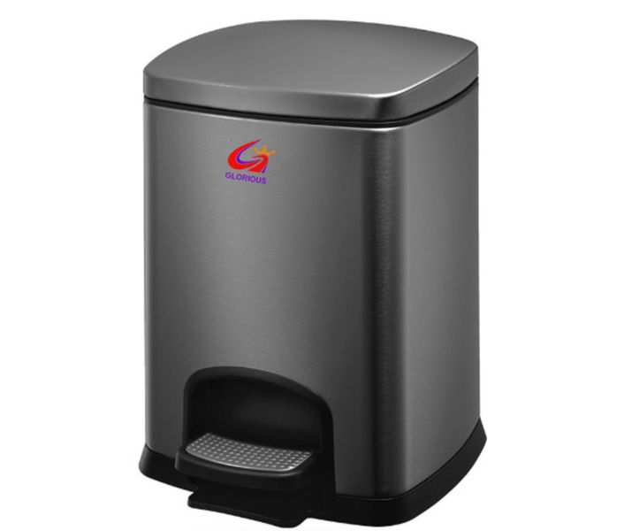 GLORIOUS 20L Foot Pedal Rectangle Black Stainless Steel Dustbin