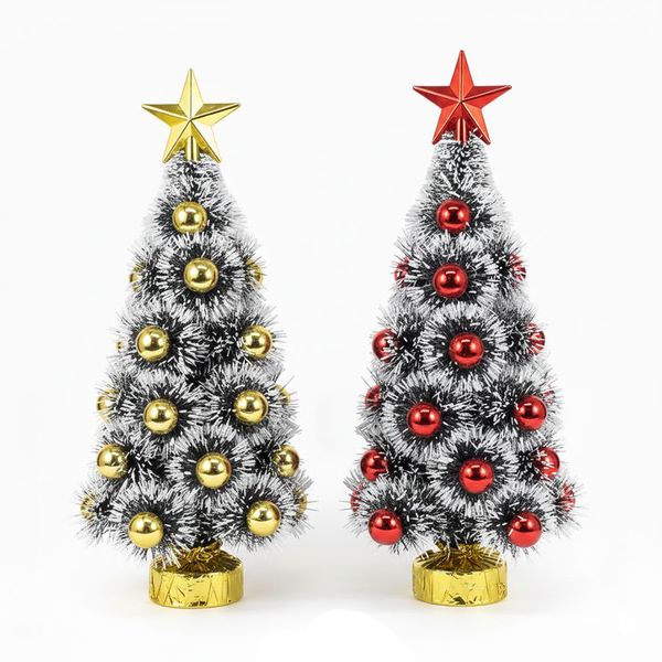 Mini Christmas Trees In 2 Colors with Baubles and Stars