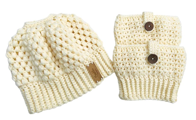 Merino Wool Woman Beanie Hat and Boot Cuff Warmer Set