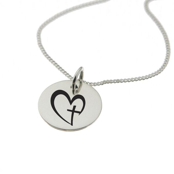 Cross in Heart Necklace with 'God's love never fails' Engraved on the Back