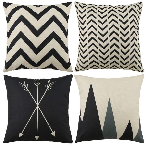 4-Piece Minimalist Linen Printed Pillow Covers-Stylish Sofa Cushion Covers
