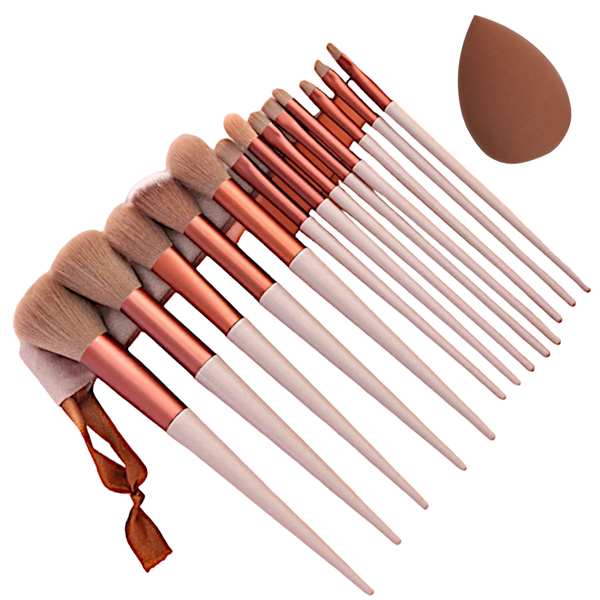 14 Piece - Makeup Brush Set with Beauty Blender &amp; Fur Bag - Shade Coffee