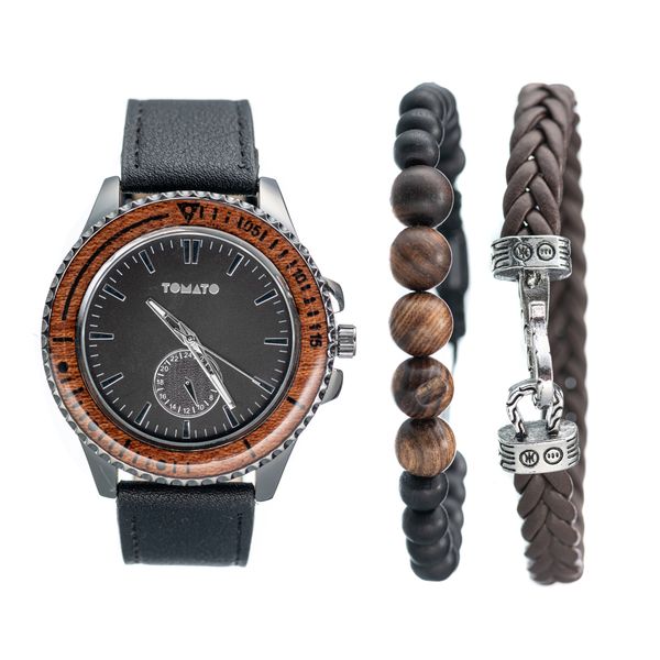 Tomato Men's Watches, Gift Set, Gunmetal Watch with PU Strap &amp; 2 Bracelets