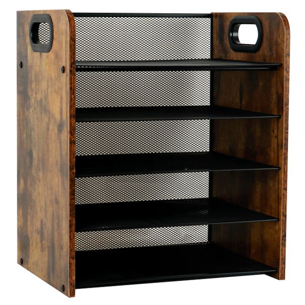 5 Tier Wooden &amp; Mesh File Organizer
