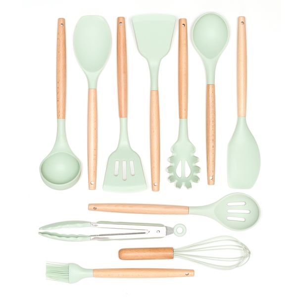 12 Piece Silicone Kitchen Utensils Set - Light Green