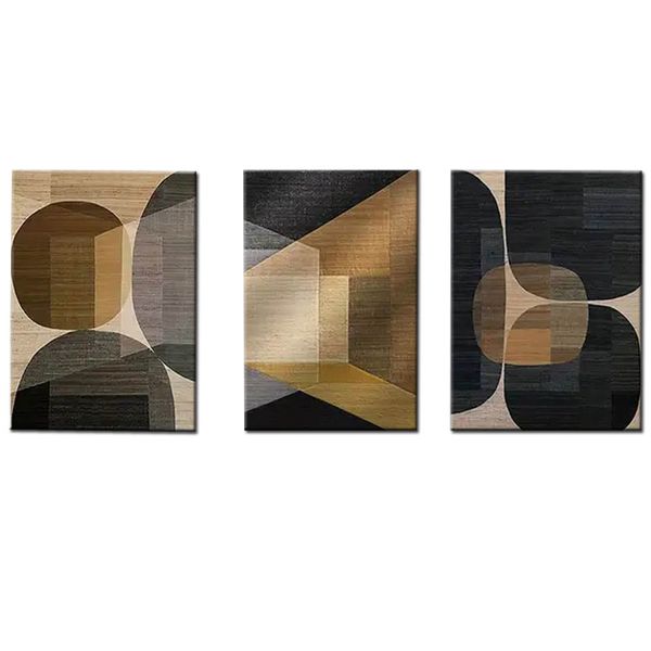 Canvas- Art - 3 Pieces Beige Wabi Sabi Abstract Canvas Wall Art Decor
