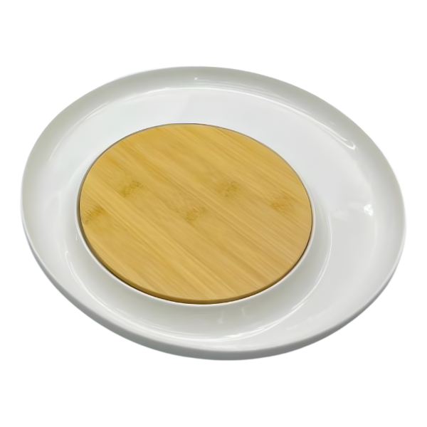 Ceramic Serving Platter with Bamboo Centre Board - Snack Serving Dish