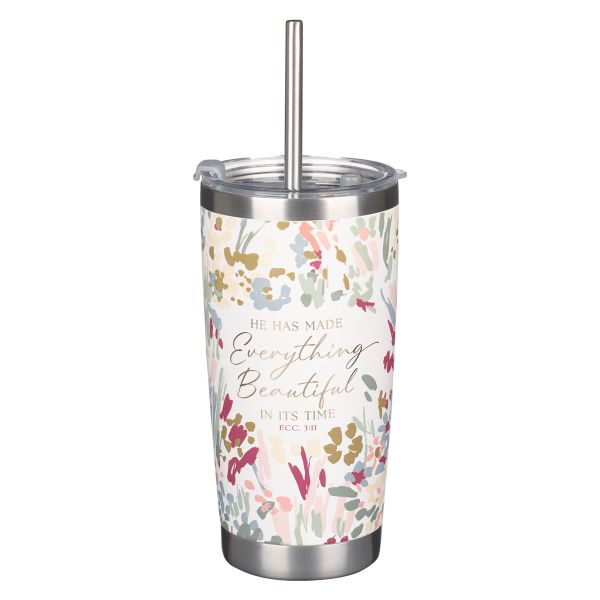 Stainless Steel Travel Mug with Straw - He Has Made Everything Beautiful