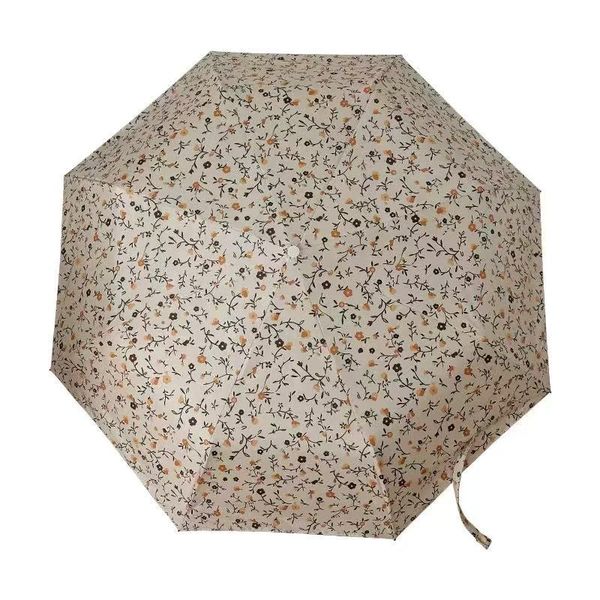 Vintage Orange Tiny Floral 3-Fold Umbrella | Forest Style Artistic Umbrella