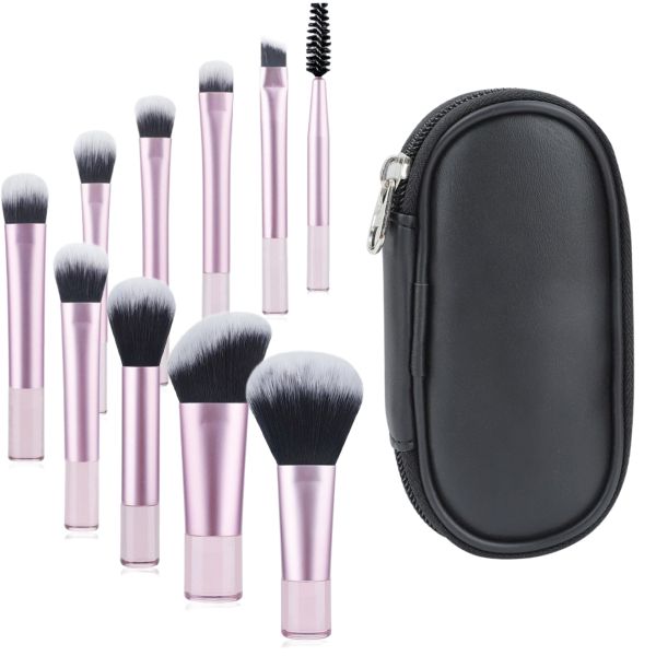 10 Pieces Makeup Brushes with Bag, Eyeshadow Brush Contour Brush Set - Pink
