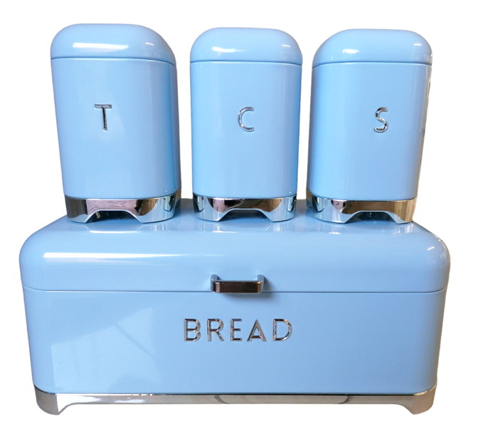 Continental Homeware Smeg Bread Bin with 3 Pieces Canisters - Shiny Blue