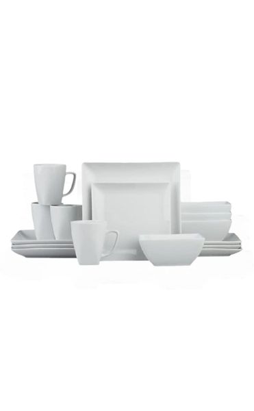 Dream World 16 Pieces Square Ceramic Dinner Set - Black &amp; White