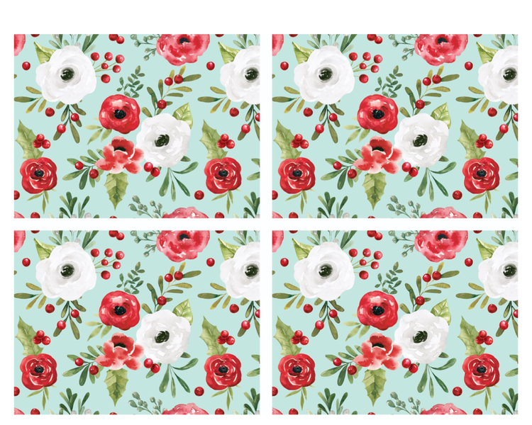 4 Placemats - Red and White Festive Floral