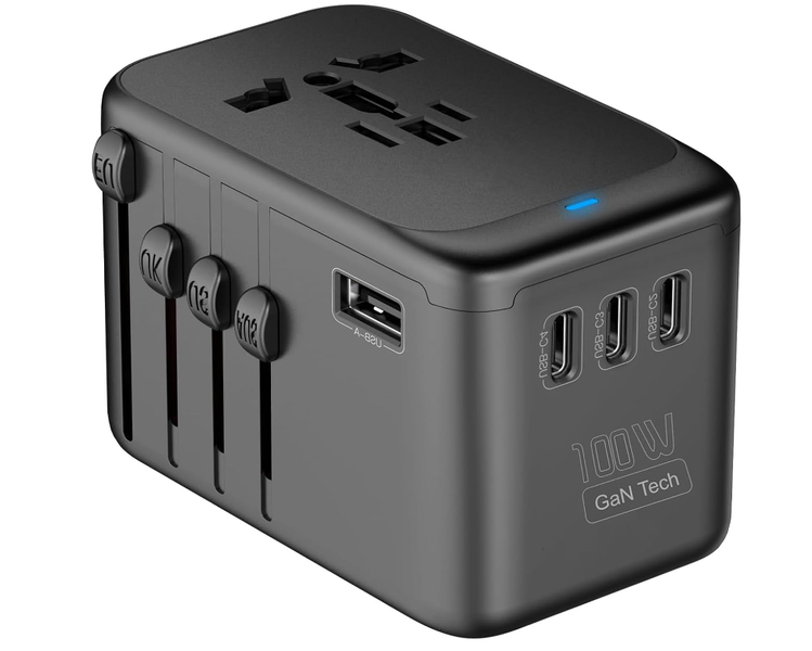 Universal Travel Adapter with GaN 100W,International Power Plug Adapter