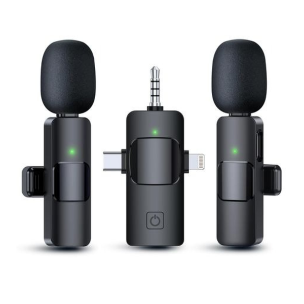 3-in-1 Wireless Lavalier Microphone with Dual Mics &amp; Receiver - Plug &amp; Play