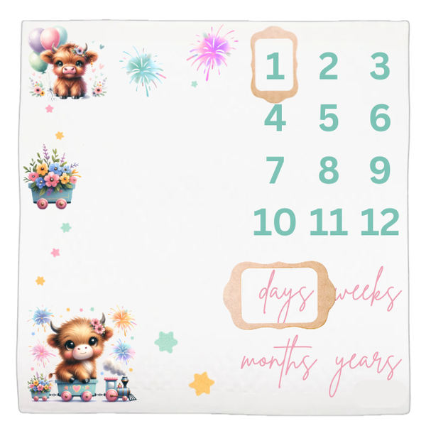 Baby Milestone Blanket Soft Memory Blanket-Highland Cow Girl