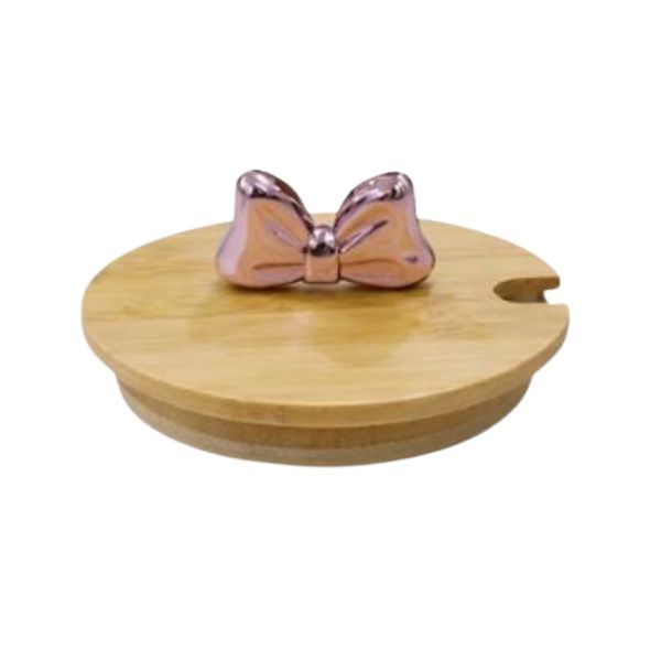 Bamboo Round Cup Lid with Decorative Handle - Reusable Wooden Mug Cover