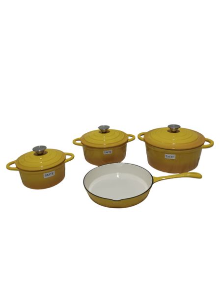 SMTE 7-Piece Cast Iron Pot Set - Yellow