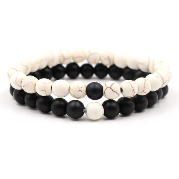 ArgentCraft White Howlite Stone &amp; Black Agate Stone Couples Bracelet