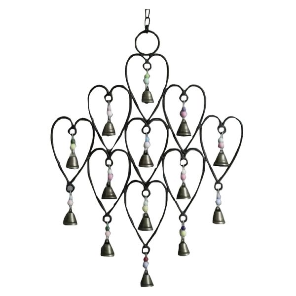 Decor Handmade Heart-Shaped Wind Chime With Colourful Beads &amp; Bells - 50cm