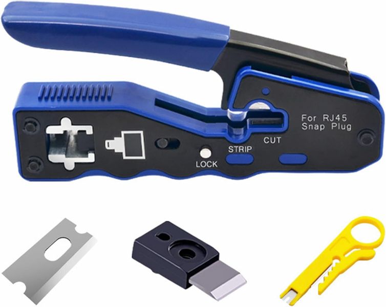 Network Crimping Tool For RJ45 Pass Through Crimper with Blade Set