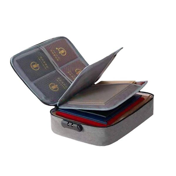 Portable File Travel Case Bag With Safety Lock - Grey - 3-Layer
