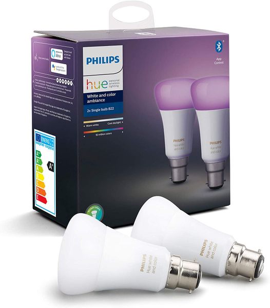 Philips Hue White and Colour Ambiance 2x Single Bulb B22 with Bluetooth