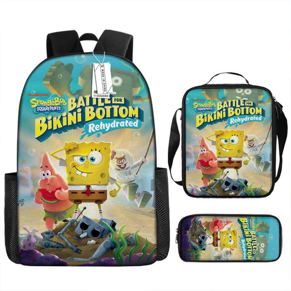 3-Piece School Backpack for Kids: Bag, Lunch Box &amp; Pencil Case SpongeBob