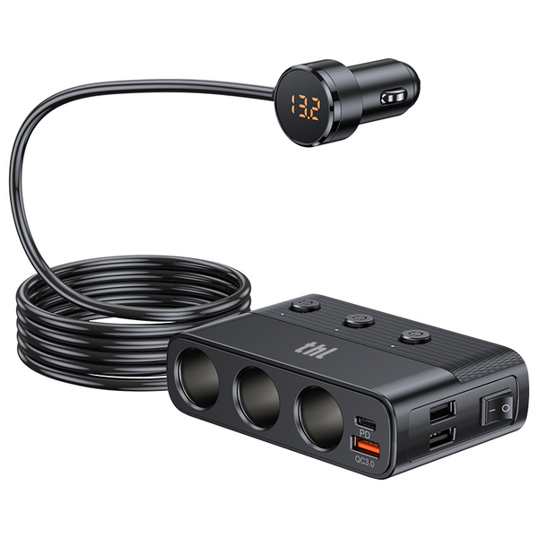 thl Cigarette Lighter Splitter, 3 Independent Switch Car Charger Adapter