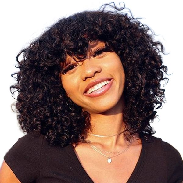 VSP Short Water Curly Bob Wig-Brazilian Hair Machine Made Wig With Fringe