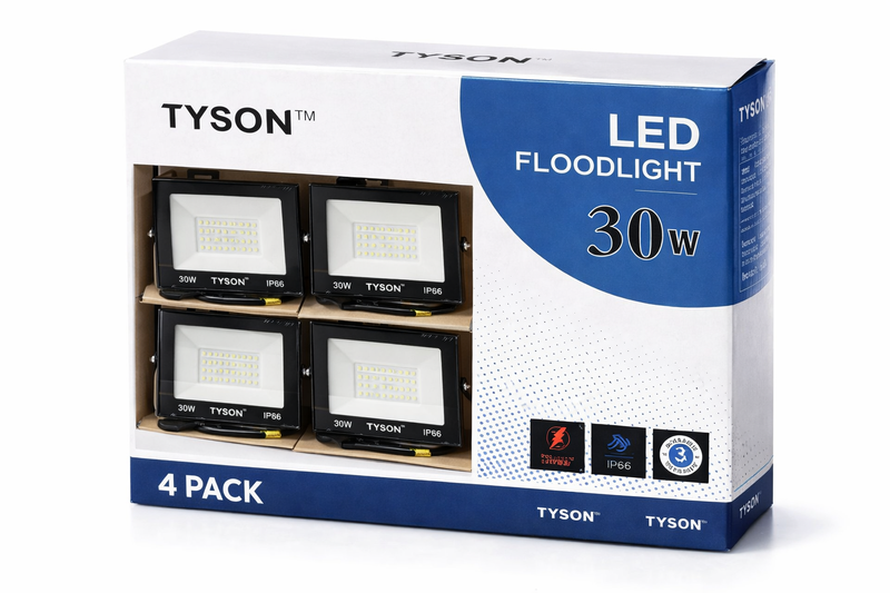 Tyson 30W LED Floodlight -Waterproof Outdoor Light - 3 Year Warranty 4 Pack