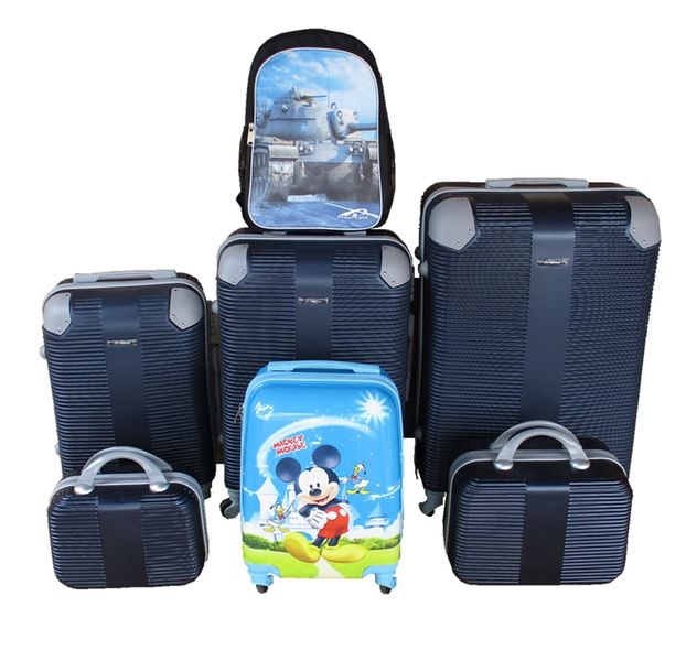 Navy 5-Piece ABS Luggage Set with Spinner Wheels,Mickey Mouse Case&amp;Backpack