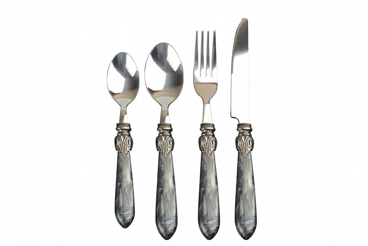 24 Piece Cutlery Set, Stainless Steel and Grey Acrylic Buy Online in