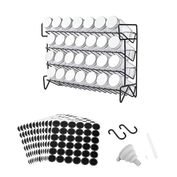 4-Tier Iron Spice Rack Organizer with 28 Spice Containers - Black