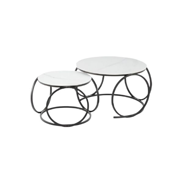 2Pcs Of Modern Multi-Functional Nesting Round Glass Top Coffee Table