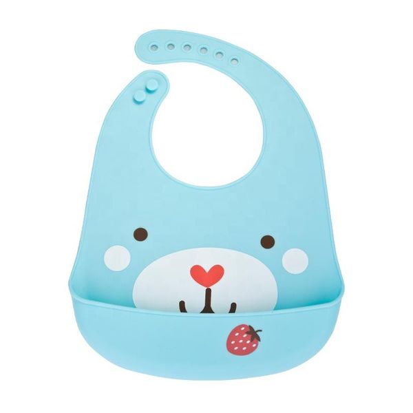 Funny Faces Foldable Silicone Bib: Blue image