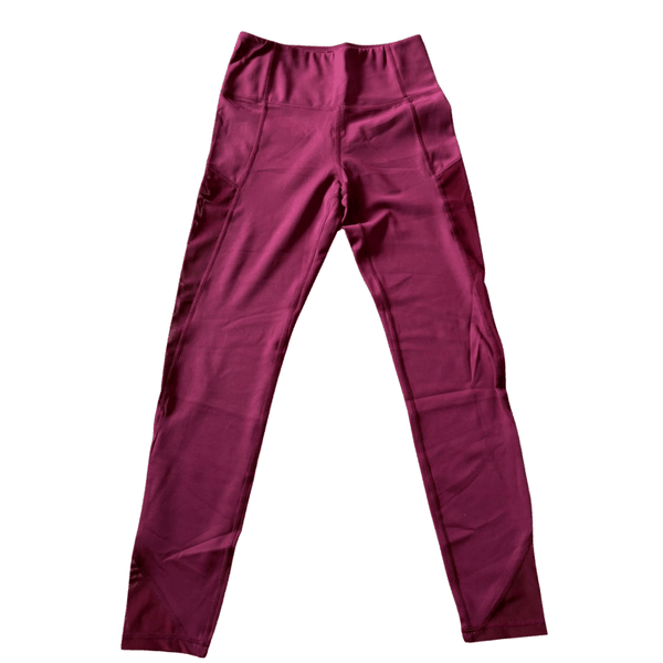 Women's Full Length Red Running Leggings - Mesh Side Sports Tights