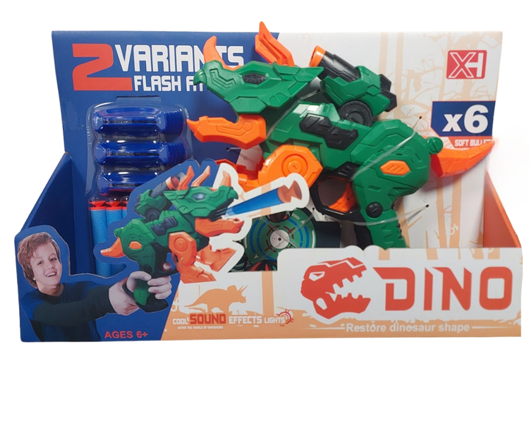 Green and Orange Dinosaur Gun with 2 Variants Flash Aim