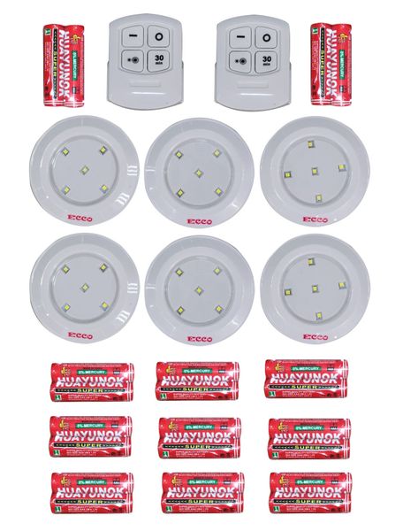 Ecco - 6 LED Light with 2 Remote Control &amp; 22 Batteries - Bundle
